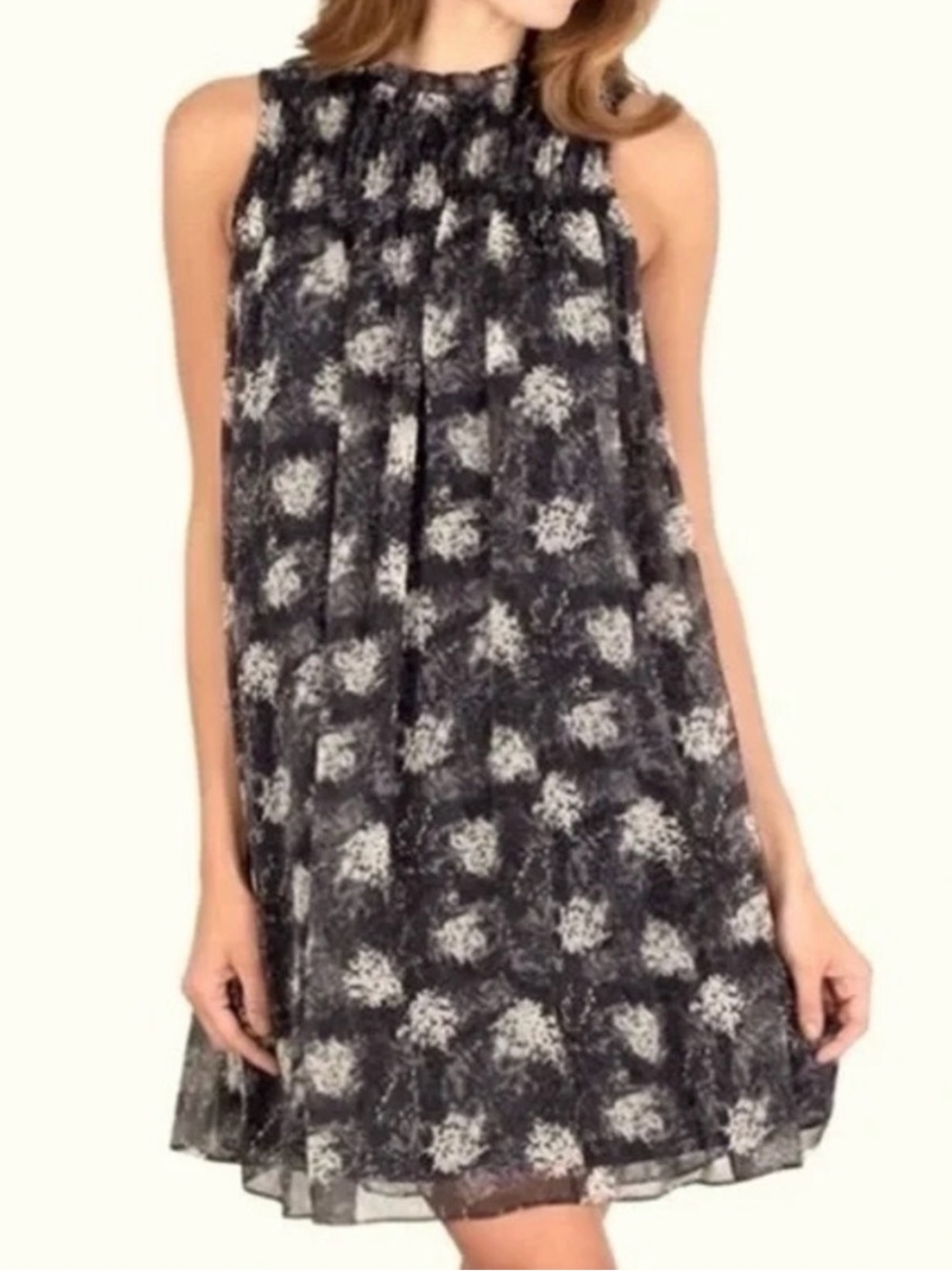 Joie Navy and Cream Floral A-Line Midi Dress